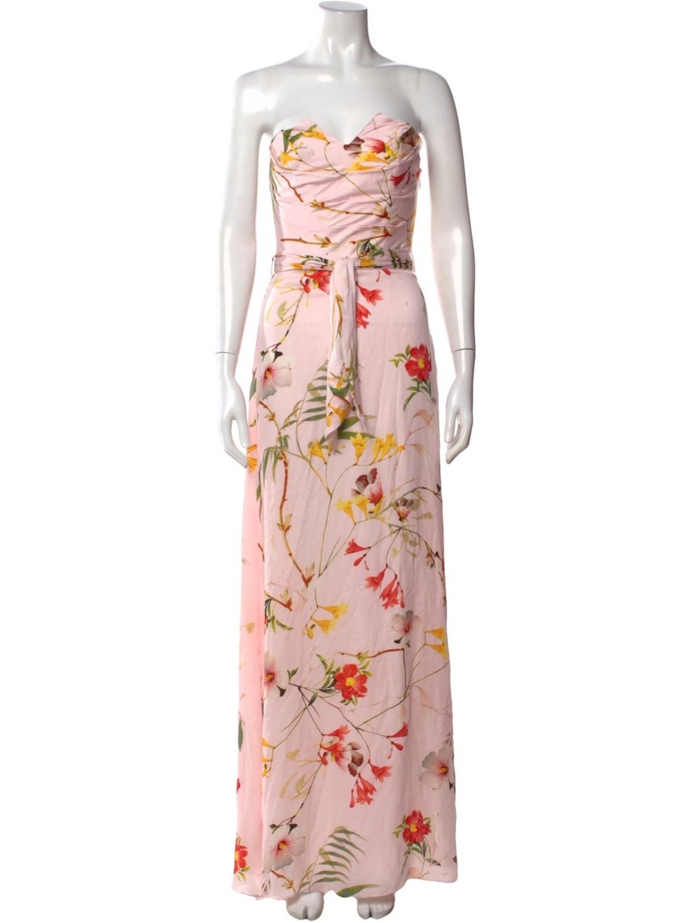 Ted Baker London Strapless Pink Floral Maxi Dress with Self-Tie Waist